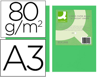 500h papel fotocopiadora Q-Connect A3 80g/m² color verde intenso